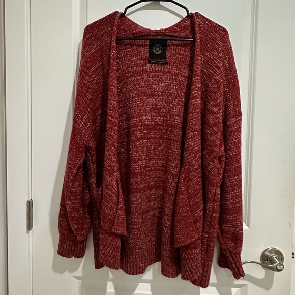 Knitted Open Front Cardigan (Red) - Picture 2 of 5
